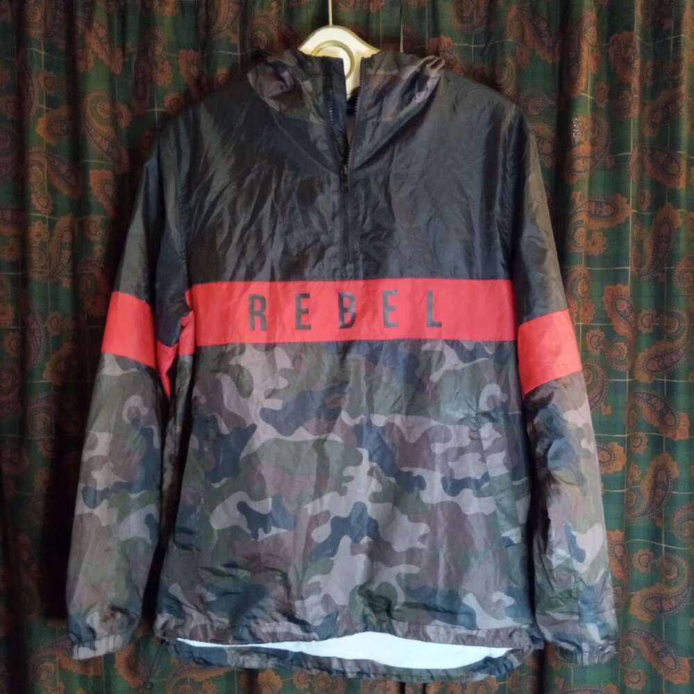 Rebel Minds Logo Pullover Windbreaker Jacket Camo Black Red Size M